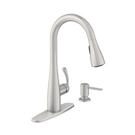 LLAVE MEZCLADORA MONOMANDO PARA COCINA CON ROCIADOR ACERO INOXIDABLE-TodoenunSitio-MOEN
