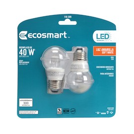 FOCO LED MINI GLOBO ECOSMART 5W LUZ CÁLIDA 2 PIEZAS-TodoenunSitio-ECOSMART