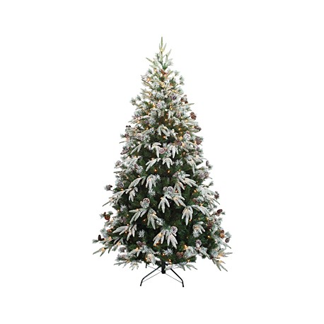 ÁRBOL NAVIDEÑO ARTIFICIAL ILUMINADO 400 LUCES CON PIÑAS FLOCKED 2.13 M VERDE NEVADO-TodoenunSitio-