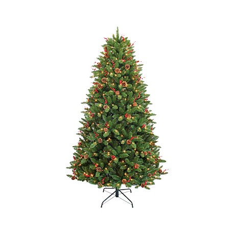 ÁRBOL NAVIDEÑO ARTIFICIAL ILUMINADO 500 LUCES CON PIÑAS Y BAYAS REDWOOD 2.13 M VERDE-TodoenunSitio-
