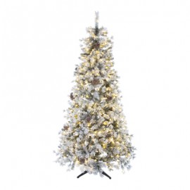 ÁRBOL NAVIDEÑO ARTIFICIAL ILUMINADO 500 LUCES CON PIÑAS LEXINGTON 2.29 M VERDE NEVADO-TodoenunSitio-