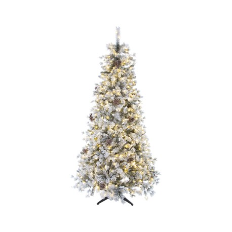 ÁRBOL NAVIDEÑO ARTIFICIAL ILUMINADO 500 LUCES CON PIÑAS LEXINGTON 2.29 M VERDE NEVADO-TodoenunSitio-