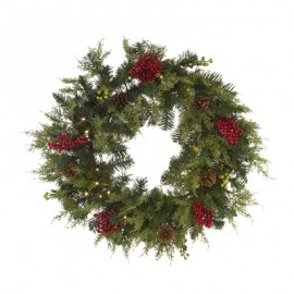 CORONA NAVIDEÑA ILUMINADA 76 CM VERDE-TodoenunSitio-